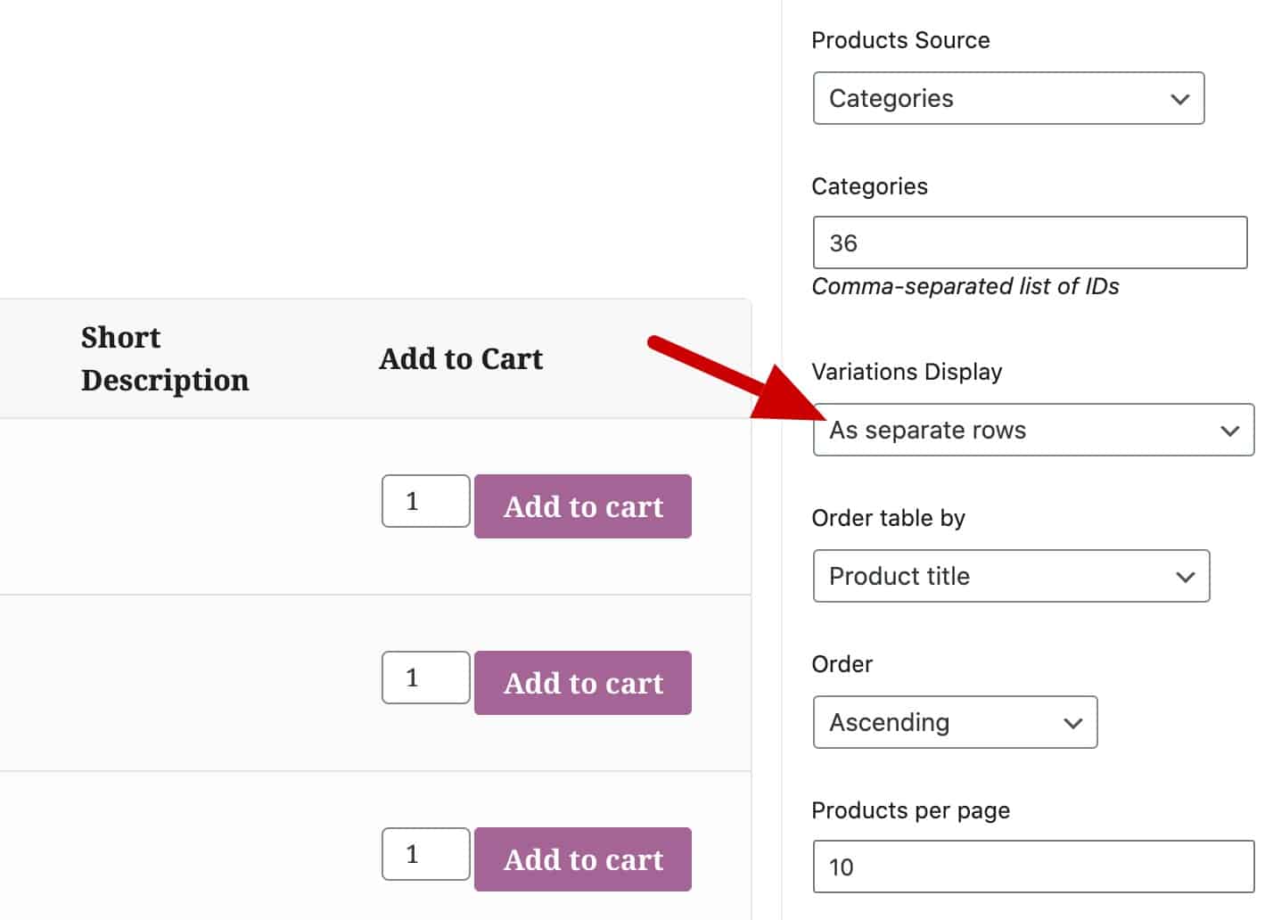 Product Table Ultimate block parameters